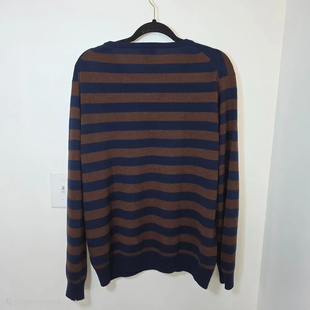 J Crew Wool Sweater Large Mens Pullover Striped Knit Preppy